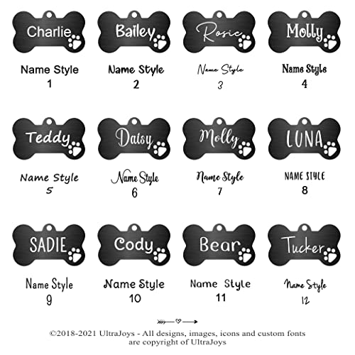Ultra Joys Dog Tags Personalized for Pets - Hollow Paw Custom Pet ID Tag - Engraved Dog Tag for Small, Large Dogs - Large Bone in Black - Image 6