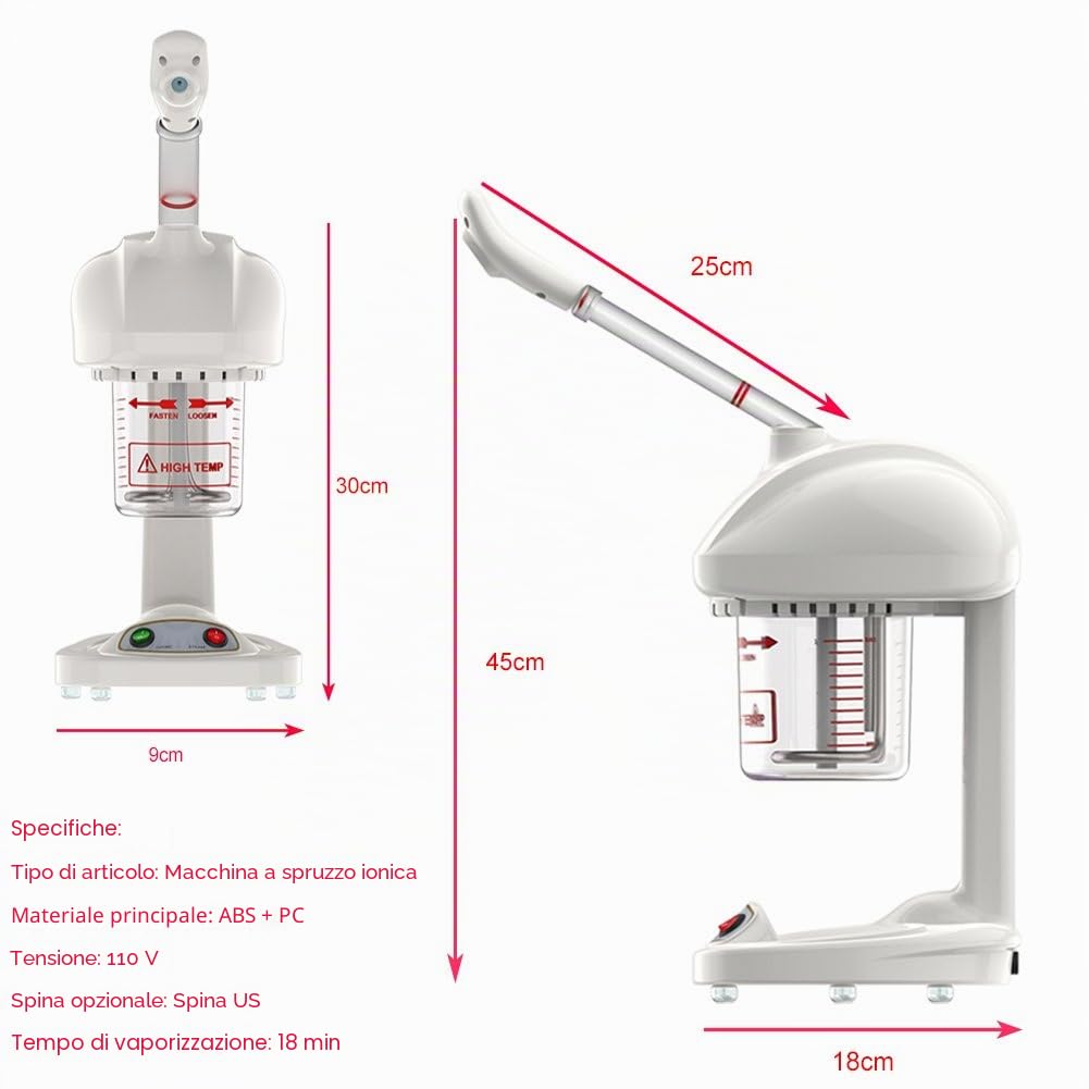 Vaporizzatore Facciale Ionico Professionale, Vapore per Capelli e Viso con Rotazione a 360°, Macchina per Irrorazione Ionica Avanzata per Sauna SPA Idratante