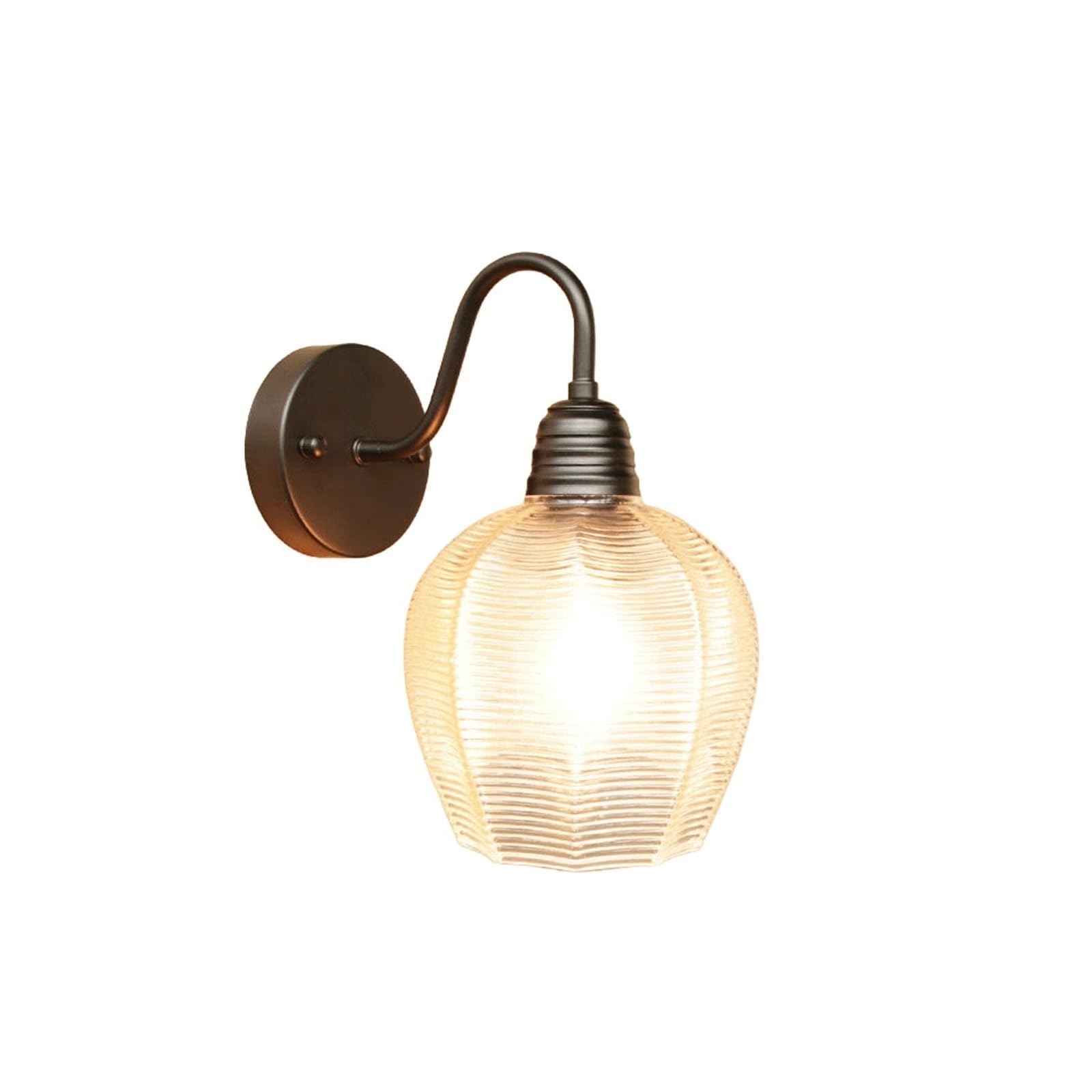OZBMA Outdoor Wall Lamp, 9.6" Vintage Exterior Sconce, Horizontal Ribbed Glass Shade, Waterproof E27 Iron Aluminum Gooseneck Light for Garden, Gate, Villa, Porch, Patio Cottage
