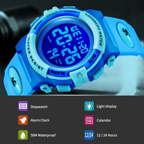 Image of Kids Watch,Boys Watch for 3-15 Year Old Boys,Digital Sport Outdoor Multifunctional Chronograph LED 50 M Waterproof Alarm Calendar Analog Watch for Children with Silicone Band,Kids Gift