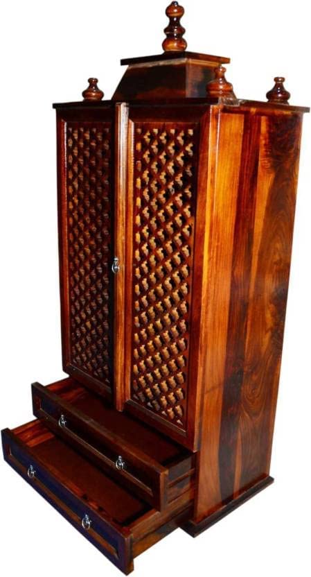 Image of Varsha Furniture Solid Sheesham Wooden Home Temple Mandir with Doors & Storage Drawers | Wooden God Stand, Pooja Stand, Home Mandap, Mandapam for Devotional Use | Honey Finish