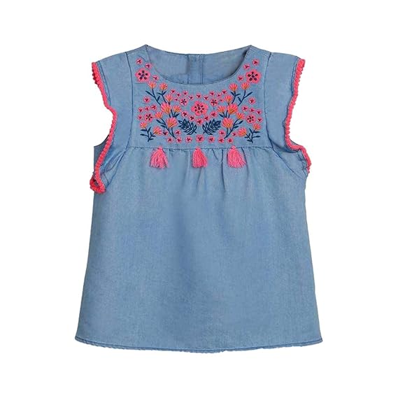 STOP by Shoppers Solid Cotton Round Neck Girls Woven Top (S21710GTOP7-P)