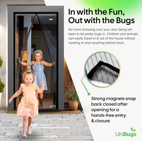 UnBugs Magnetic Screen Door - Fits Doors up to 34 x 82 Inches Max (Item Size 36 x 83) - Pet & Kid Friendly Self-Closing - Hands Free Magnet Closure - Bugs Out & Breeze In