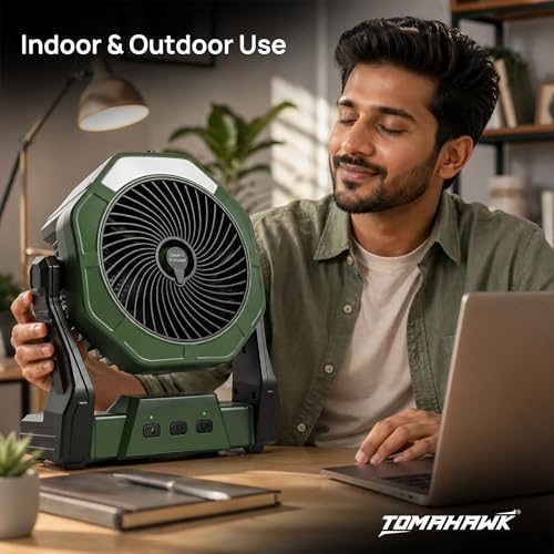 Image of Tomahawk TCF-4405 5-Inch Portable Blade Fan with Water Tank & LED Light Rechargeable 2000mAh Battery 3-Speed Cooling Fan with 250ml Capacity | Cordless Fan for Home, Workshop & Professional Use