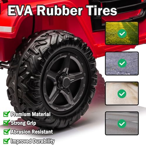 Image of NEWQIDA 24V 2 Seater Ride on Truck Car with Remote Control 24V Ride on Toys for Big Kids Electric Vehicles 4x4 Off-Road Style, EVA Tires, 4x200W Motors, Spring Suspension, Soft Braking, Music, Red