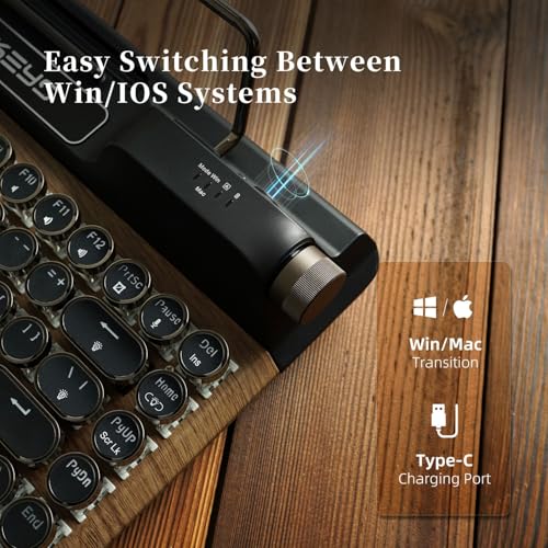 Image of 7KEYS Retro Typewriter Mechanical Gaming Keyboard, Vintage Style Computer Keyboard with Wireless Bluetooth5.0 /Wired /2.4G, True RGB Backlight, Compatible with PC /Laptop /Tablet /Phone