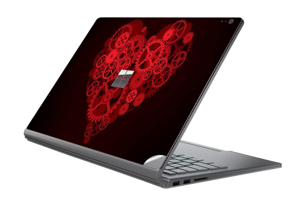 GADGETS WRAP Printed Vinyl Top Only Skin Sticker Decal for Microsoft Surface Book - Saint Valentines Day Heart of Gears