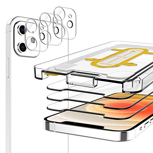EGV [3+3 Pack Protector de Pantalla Compatible con iPhone 12 (6.1') + Lente de cámara Protector, [Protección Integral] Cristal Vidrio Templado Compatible con iPhone 12 (6.1')