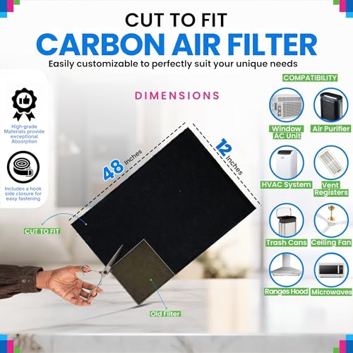 Image of Cut to Fit Activated Carbon Filter Sheet 12 inch x 48 inch - Activated Carbon Air Filter for Air Purifiers Window AC Air Vent And More - Charcoal Filters Absorb Odors & Freshens the Air (2-Pack)