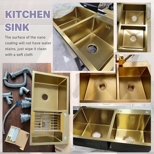 Fregadero de acero inoxidable dorado rectangular grande 80x45cm sobre encimera 6
