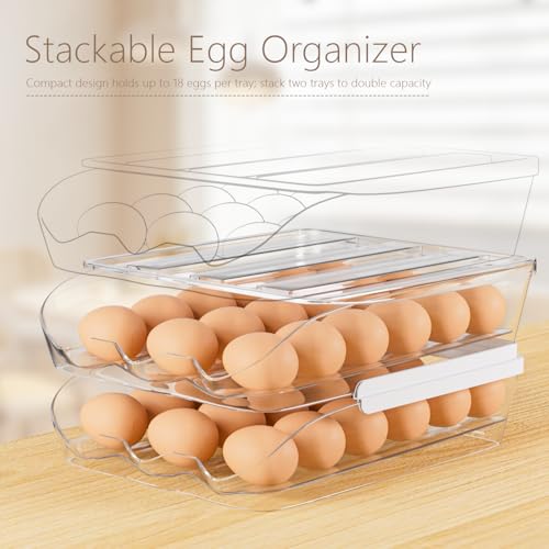 Image of Egg Holder for Fridge 16 Capacity Automatic Rolling Egg Organizer for Refrigerator, Clear Stackable Container for Kitchen or Pantry Storage 1 Pack