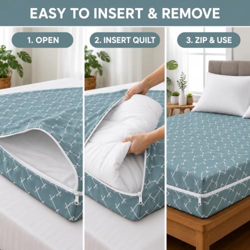 Image of Super Premium Quilt Cover Double Bed with Zipper Blanket Cover /rajai Cover /Comforter Cover /Duvet Cover King Size Soft Cotton Breathable Skin Friendly Stuff 90x100 Inches, Color- Light Grey