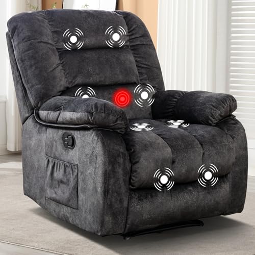 EBELLO Massage Recliner Chair with Vibration and Heat, Soft Fabric Overstuffed Manual Reclining Sofa for Living Room, Grey