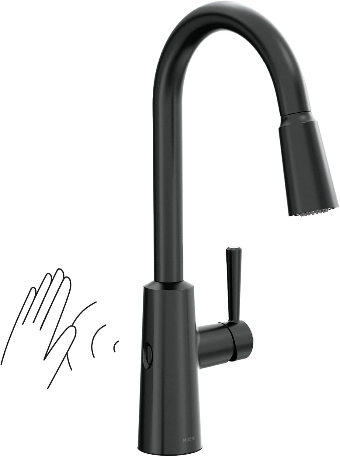 Moen Riley Matte Black Motionsense Wave Sensor Touchless One Handle Pulldown Kitchen Faucet Featuring Power Clean, 7402EWBL Wave Sensor Matte Black