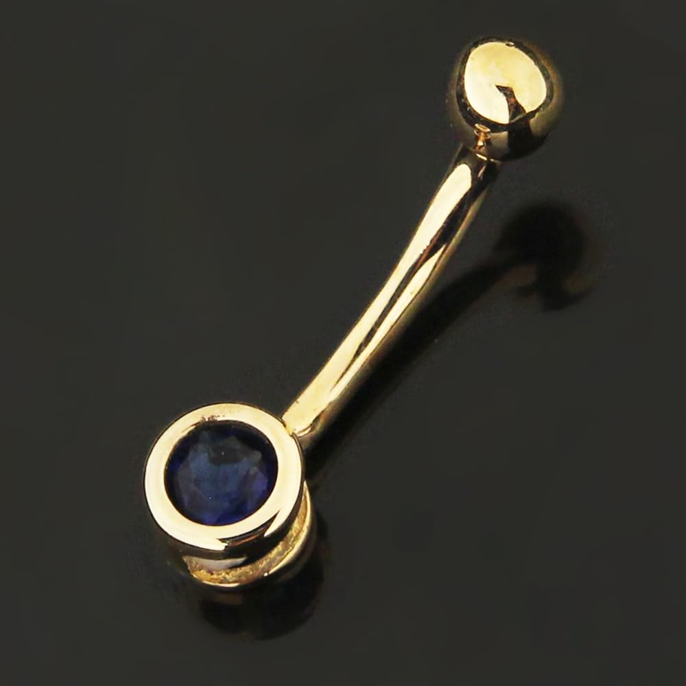 Monster Piercing Piercing de Ombligo de Oro Amarillo Macizo de 14 Quilates, 4 mm de Zafiro Azul Redondo, circonia cúbica de Calibre 14, joyería