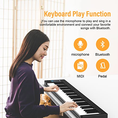 Konix Electric Keyboard Piano 61 Full Size Key Portable Touch Sensitive Keyboard Piano For Beginners Kids, Travel Electronic Piano Keyboard With Bluetooth Midi, Touch Response #TOP4