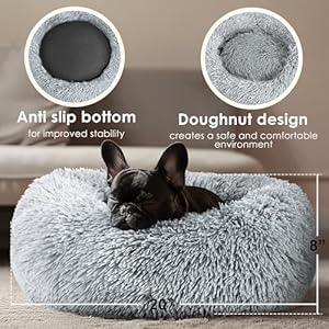 Hoewina Dog & Cat Bed, 20in Cat Beds for Indoor Cats, Calming Donut Bed for Puppy and Kitten, Washable Round Fluffy Pet Bed for Small Medium Dogs and Cats (Light Grey) Hoewina Dog Cat Bed 20in Cat Beds for Indoor Cats Calming Donut Bed for Puppy and Kitten Washable Round Fluffy Pet Bed for Small Medium Dogs and Cats Light Grey