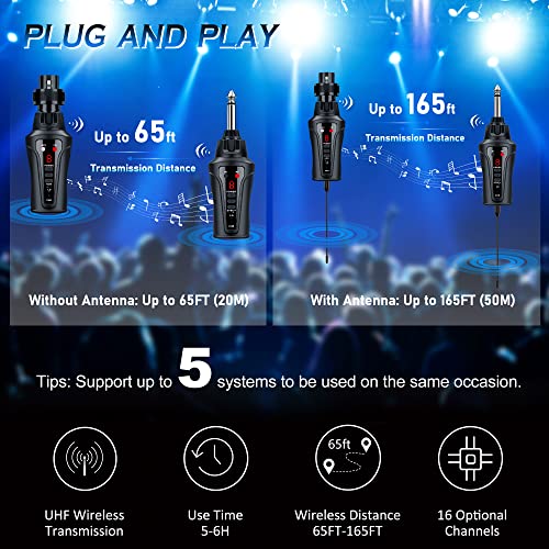 KIMAFUN UHF Drahtlose Mikrofone Sender-Empfänger Systeme, Drahtloser Sender und Empfänger XLR und 6,35 mm Klinke für für… - Image 6