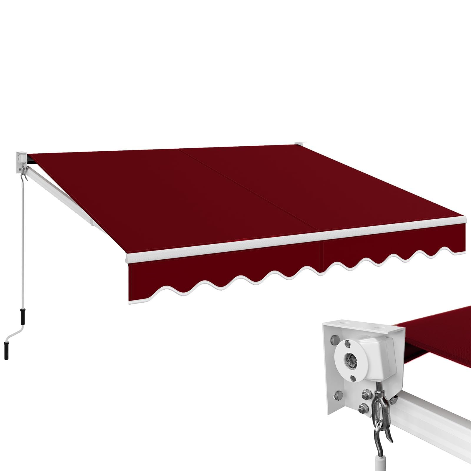RELAX4LIFE Tenda da Sole a Bracci Estensibili Avvolgibile 295x250cm, Base Universale Parete/Soffitto, Manovella Manuale, Angolazione Regolabile, Telo Impermeabile, Alluminio, ROSSO