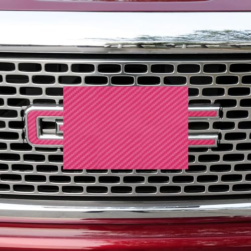 Image of Compatible with Carbon Fiber Bowtie Emblem Wrap Kit GMC Logo Overlay Vinyl Wrap with Squeegee and Cutter (9PCS Pink)