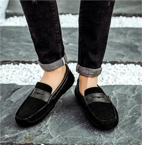 Men's Loafers for Men Genuine Leather Stitching Details Suede Vamp Round Toe Anti-Slip Comfortable Lightweight Driving Boat Shoes3