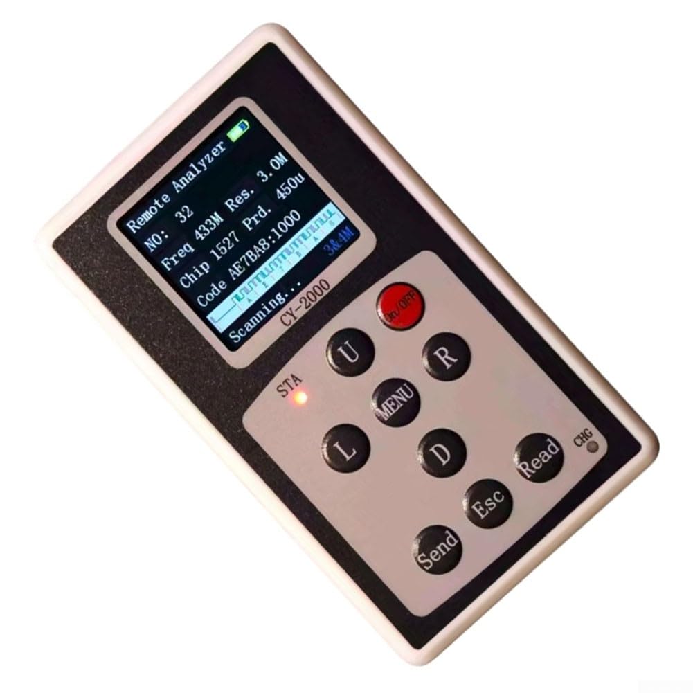 CY-2000 Analyseur de télécommande sans fil pour détection de code d'apprentissage fixe et d'apprentissage 315 MHz/433 MHz (PT2262, eV1527) avec écran IPS, stockage de 50 ensembles, chargement de type