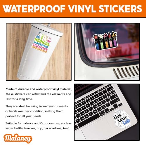 Image of MAIANEY (15Pcs, 3in) Lab Tech Stickers Pack - Funny Medical Laboratory Scientist Stickers for Lab Technician Microscope Science Vinyl Decals for Laptop Water Bottle Journal