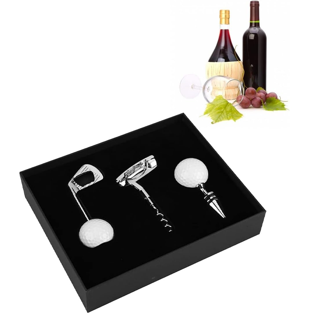 Set Apribottiglie Vino, 3 Pezzi Cavatappi a Forma da Golf in Lega di Zinco, Kit Vino Regalo per Feste Ristoranti Bar, con Scatola Regalo di Lusso
