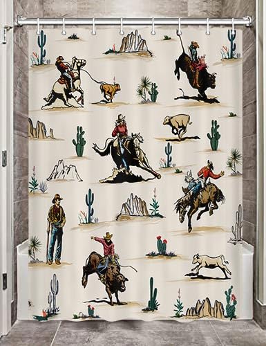 JAWO Western Shower Curtain, Farmhouse Country American West Western Shower Curatain, Wild West Cowboy Horse Bathroom Accessories Set with Hooks,