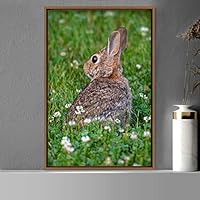 Framed Canvas Wall Art Bunny Animals Bedroom Expressive Multicolor Photography Rabbit Rustic - 16x24 inches