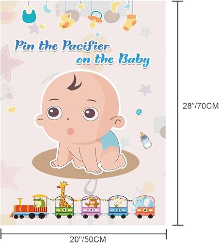 Miniatura 3 de T-Antrix Pin The Pacifier on The Baby Game - Juegos de fiesta de baby shower con póster de 21 x 28 pulgadas, chupetes reutilizables, suministros de