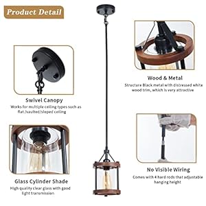 Farmhouse Pendant Light, Rustic Walnut Wood Metal Cage Hanging Light Fixtures with Glass, Adjustable for Flat and Slop Ceiling, Pendant Lighting for Kitchen Island Foyer Hallway,2-Pack Farmhouse Pendant Light Rustic Walnut Wood Metal Cage Hanging Light Fixtures with Glass Adjustable for Flat and Slop Ceiling Pendant Lighting for Kitchen Island Foyer Hallway2 Pack