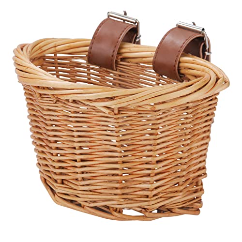 glylo Rattan Bike Basket, Front Basket Decor for Bike, Natural Wicker Bike Decoration Supplies for Picnic and Photography Prop