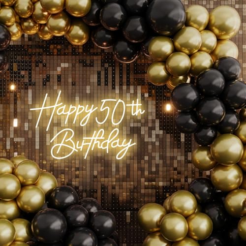 Image of Happy 50th Birthday Neon Sign For Birthday Party16.5 inch*10.5 inch Neon Happy Birthday Led Neon Light For Party Backdrop Wall Decor With Dimmable Switch Birthday Light Up Sign Birthday Gift