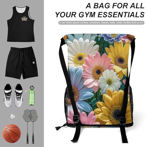 Flowers As Background Drawstring Backpack, Dry Wet Separate Gym Bag Unisex Sports Drawstring Bag for Work, Fitness3