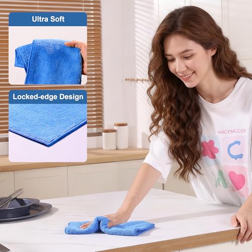 Image of JOYMOOP Microfiber Cleaning Cloths 18 Packs, 11.8 inch x 11.8 inch Blue Reusable Kitchen Towels, Lint-Free Cleaning Rags, Super Absorbent Cleaning Cloths for Kitchen, Car, and Household Cleaning