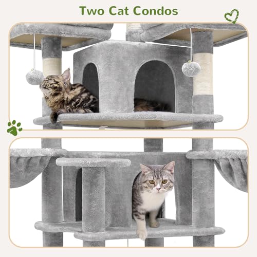 Image of Globlazer Big Cat Tower for Indoor Cats, 80inch Cat Tower for Multiple Adult Cats XXL Cat Tree with Scratching Post, Hammock, 3 Perches, 2 Condos, 2 Hanging Basket, F80, Light Grey