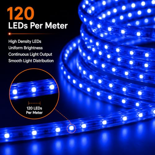 Image of Halonix 50 Meter LED 120 Led /MTR Rope Light for Home Decoration | IP65 Certified, BIS Approved | Indoor and Outdoor use | Direct Plug-in | 700 Lumens in Every Meter | Pack of 1 (Blue)