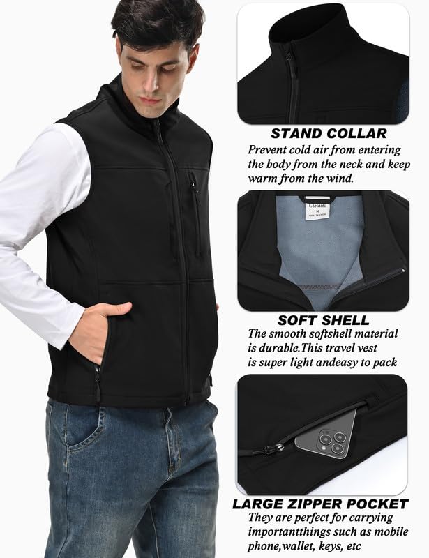 Zzkouine Gilet da Uomo in Softshell Antivento Leggero Vest Cappotto Senza Maniche Antivento e Impermeabile Multitasche, Giacca Calda Con Cerniera Per Viaggi e Attività All'aperto