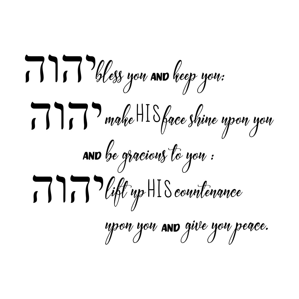 Hebrew The Blessing-Numbers 624-26 Wall Sticker Decal Bible Verse Christian Religion Quote Wall Decal Office Bedroom Small - 43x56cm