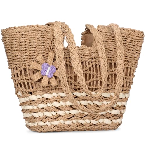 Image of Trifabricy Beach Bags for Women, Summer Straw Bag, Woven Straw Beach Tote Bag Shoulder Handbags