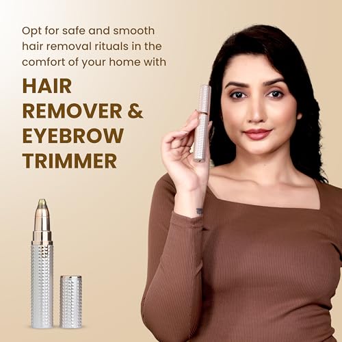 Image of Eyebrow Trimmer for Women, 3 in 1 Rechargeable Facial Hair Remover with Replaceable Heads, Professional Painless Personal Hair Removal For Eyebrows, Upper Lips, Face, Nose, Ear Hair (Rose Gold)