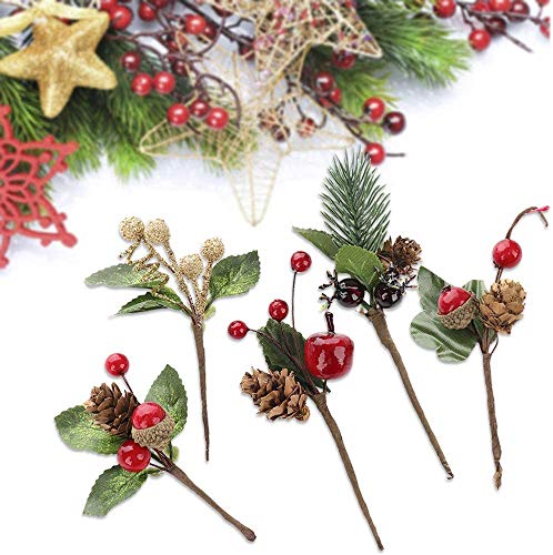 UWIOFF 20PCS Artificial Berry Picks, Christmas Pine Picks with Red Berries and Pine Cones for Christmas DIY Crafts Gift Wrapping Flower Arrangements Wreaths Holiday Floral Picks Christmas Decorations