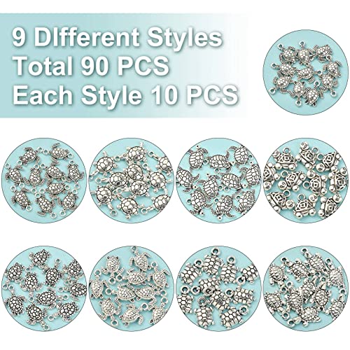 UR URLIFEHALL 90 Pcs 9 Styles Tibetan Style Sea Turtle Charms Antique Silver Animal Charms Pendants for DIY Jewellery Making Hair Accessories - Image 3