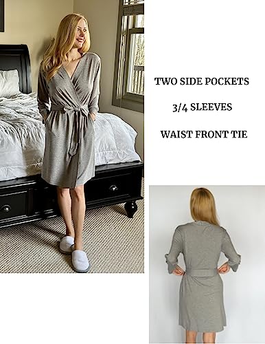 Image of HOTOUCH Womens Robe Lightweight Short Knit Bathrobe Soft Ladies Sleepwear with Pockets