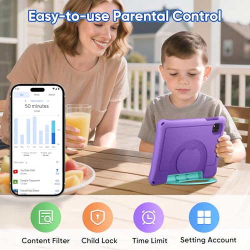 Image of aiprotablet 10 inch Kids Tablet, Android 16 Tablet for Kid, Octa-Core CPU, 24GB RAM, 64GB ROM 1TF Card Expandable for Toddler Children,Tablets with Case, Parental Control, 6000mAh,WiFi, BT5.0 (Purple)