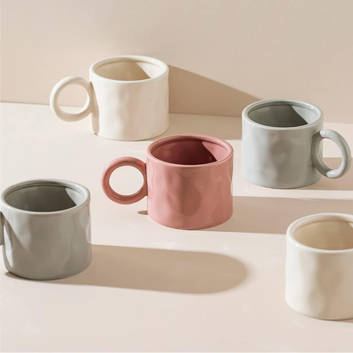 Ceramiczne kubki do kawy Kubek emaliowany z uchwytem, ​​odpowiedni do herbaty, płatków zbożowych, kakao, gorącej czekolady, mleka, 14,1 uncji, 1 sztuka(Gris)