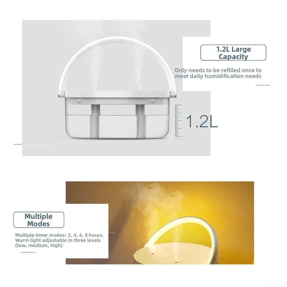 Umidificatore per camera da letto con luce notturna a 7 colori, nebbia a doppio spruzzo ultra silenziosa, funzionamento 20 ore, facile da riempire dall'alto per la scuola materna (A)