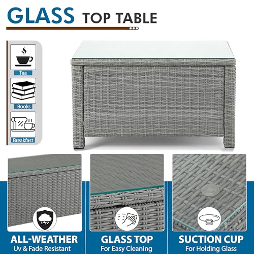 Image of OUTLIVING Outdoor Sofa Set || Patio Furniture Sets || Balcony Sofa || Indoor Sofa || Wicker Rattan Garden Sofa Set with Cushion and Center Table (6 Seater Grey with Navy Blue Cushions)