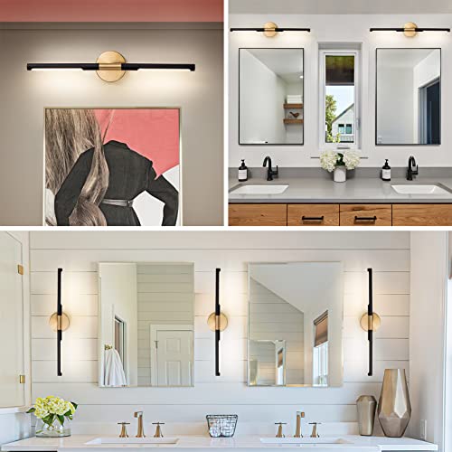 Image of Modern Bathroom Light Fixtures Over Mirror 24 Inch, 18W 360 Rotatable Dimmable 4000K Led Vanity Light Bar, Black and Gold Bathroom Vanity Lights Above Mirror